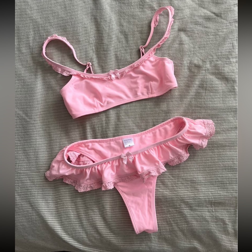 Strawberry Milk Mob Pink Ruffle Bikini Set